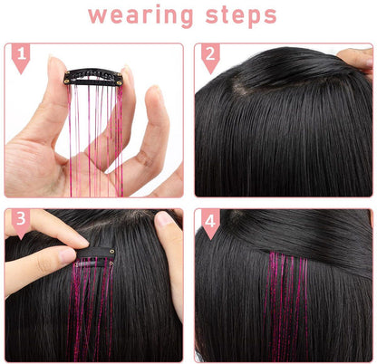 Hair Tinsels Festival Extensions Glitter 12 Piece Clip On Accessory Set 52Cm Long Christmas And New Year Suitable For Women Girls Children (Silver)