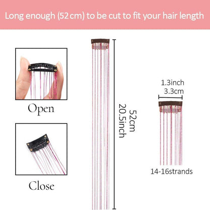 Hair Tinsels Festival Extensions Glitter 12 Piece Clip On Accessory Set 52Cm Long Christmas And New Year Suitable For Women Girls Children (Silver)
