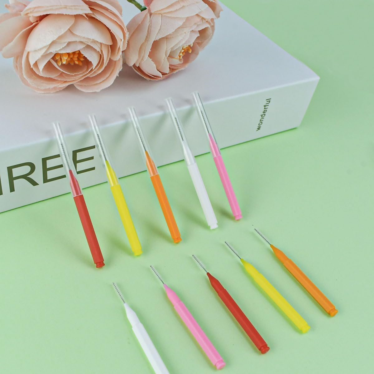75 Pieces Braces Brush for Tooth Dental Flossing Toothpick Interdental Cleaning Oral Tool Hygiene Bendable Flosser Head Cleaner 5 Colors Floss
