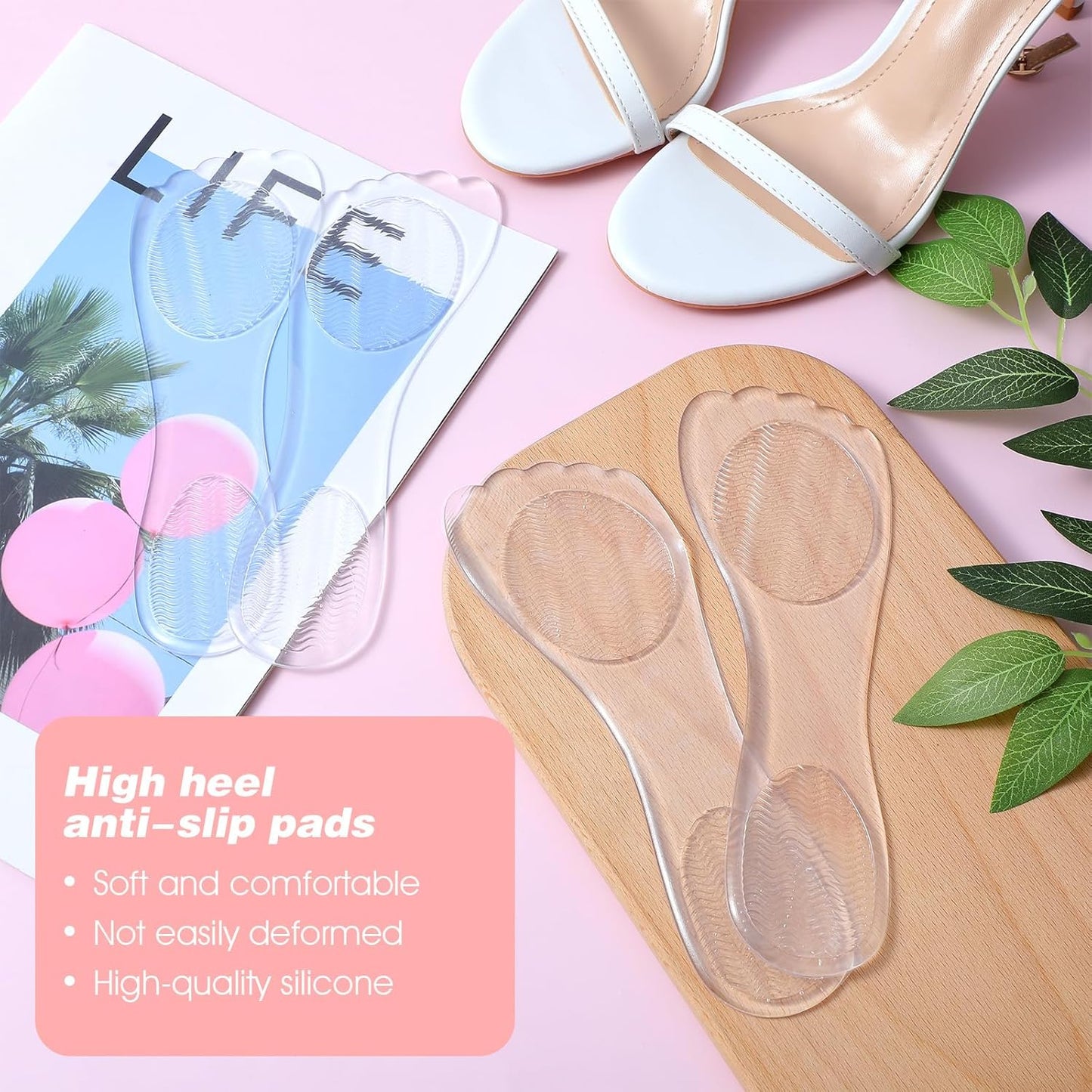 2 Pair Gel High Heel Inserts for Women, 3/4 Length Clear Shoe Inserts for Women, Comfort Pads Non-Skidding Adhesive Shoe Support Cushion Insoles for High Heels for Sandals Flats Boots Pumps
