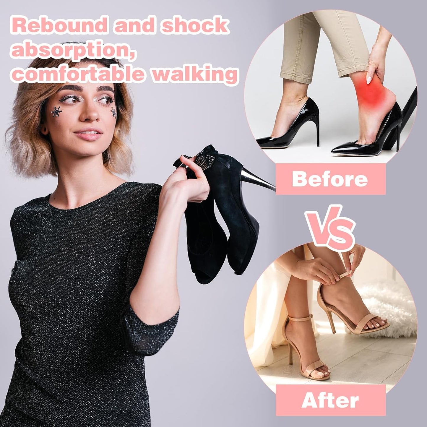 2 Pair Gel High Heel Inserts for Women, 3/4 Length Clear Shoe Inserts for Women, Comfort Pads Non-Skidding Adhesive Shoe Support Cushion Insoles for High Heels for Sandals Flats Boots Pumps