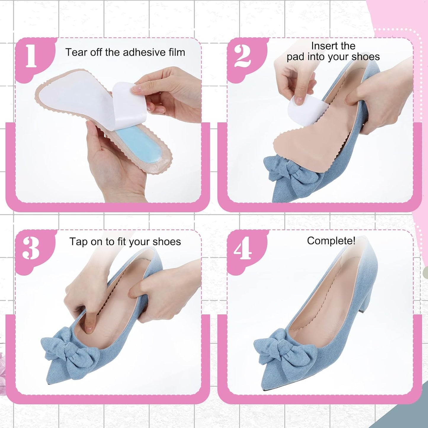 2 Pairs High Heel Comfort Pads, Invisible Self-Adhesive Cushion Insoles Arch Support Weight Shifting Shoe Inserts for Women Comfort Insoles Shoe Pads for Sandals Flats Pump Dress Shoes Boots (Beige)