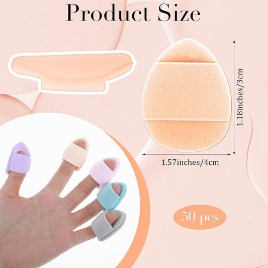 Mini finger makeup sponges, assorted colors, held in hand for concealer blending