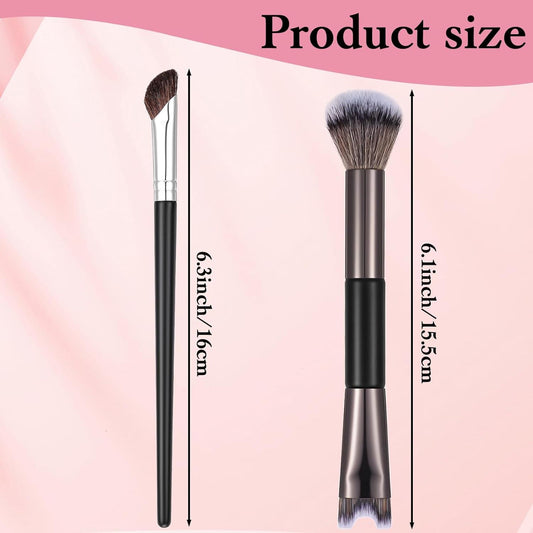 Two nose contour makeup brushes with U-shaped fluffy angled bristles, black and gray.