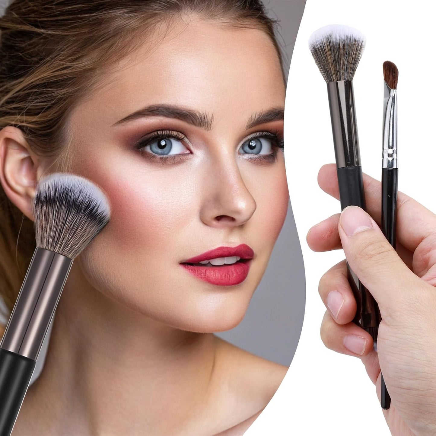2 PCS Nose Contour Brushes for Makeup, 2-in-1 U-Shaped Fluffy Angled Tilt Brush for Precise Nose Sculpting and Defining, Mini Noses Contour Brush for Makeup Artists (Black and Gray)