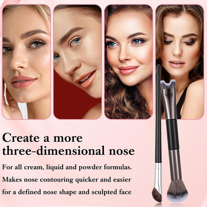 2 PCS Nose Contour Brushes for Makeup, 2-in-1 U-Shaped Fluffy Angled Tilt Brush for Precise Nose Sculpting and Defining, Mini Noses Contour Brush for Makeup Artists (Black and Gray)