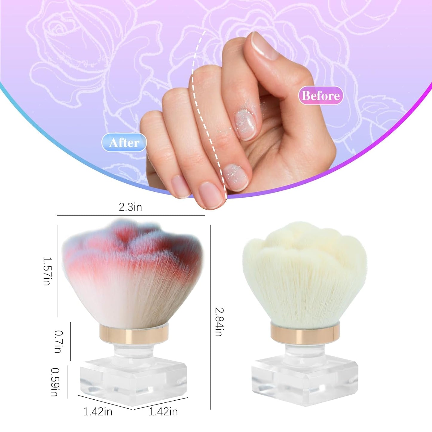 Nail Dust Brush for Nails, Nail Art Dust Powder Remover Brush, Pink Rose Cleaner Brush for Makeup or Blush Nail Arts Brush, Nail Dusting Brush Tools