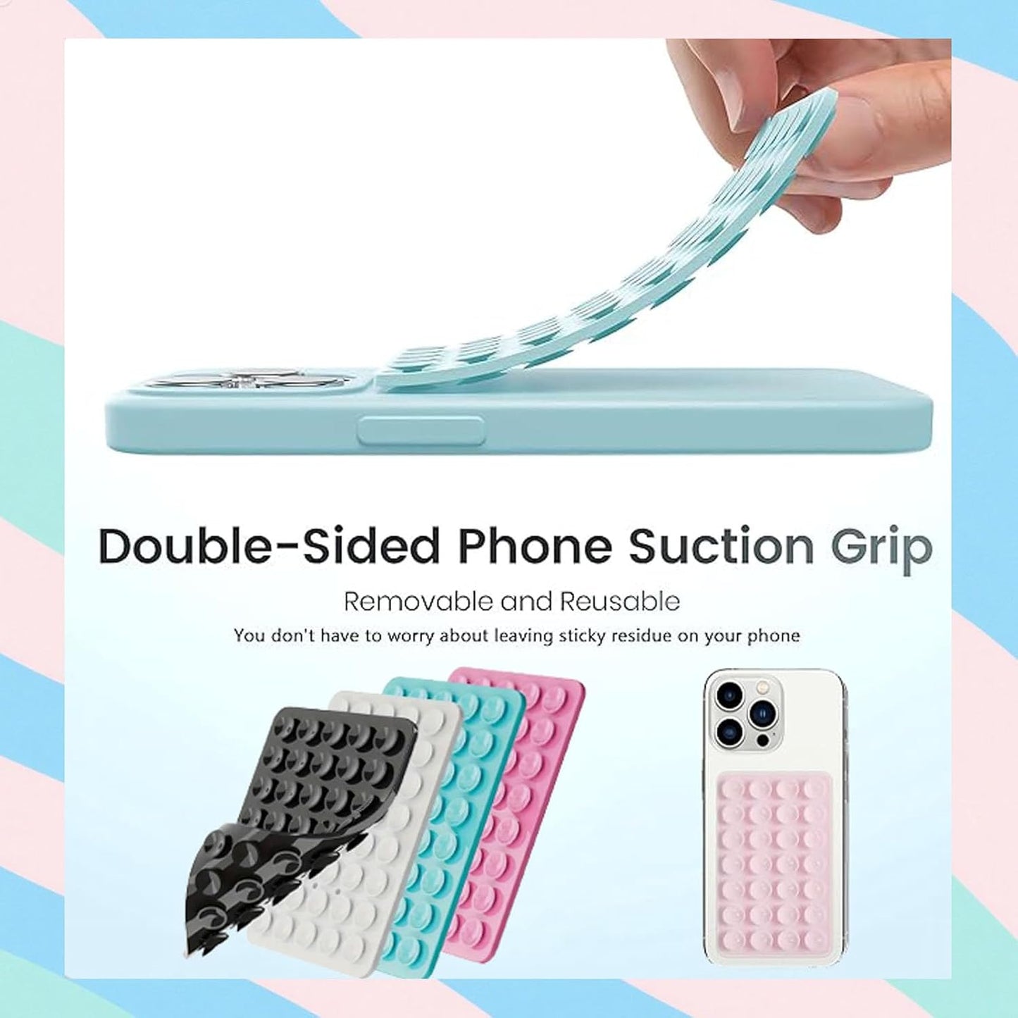 3 PCS Double Sided Phone Suction Pad,Sticky Phone Case for Wall ands-Free Fidget Toy Mirror Shower,Suction Cup Holder for Car Mobile Power Supplies (Black White Pink)