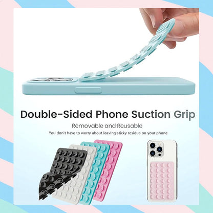 3 PCS Double Sided Phone Suction Pad,Sticky Phone Case for Wall ands-Free Fidget Toy Mirror Shower,Suction Cup Holder for Car Mobile Power Supplies (Black White Pink)