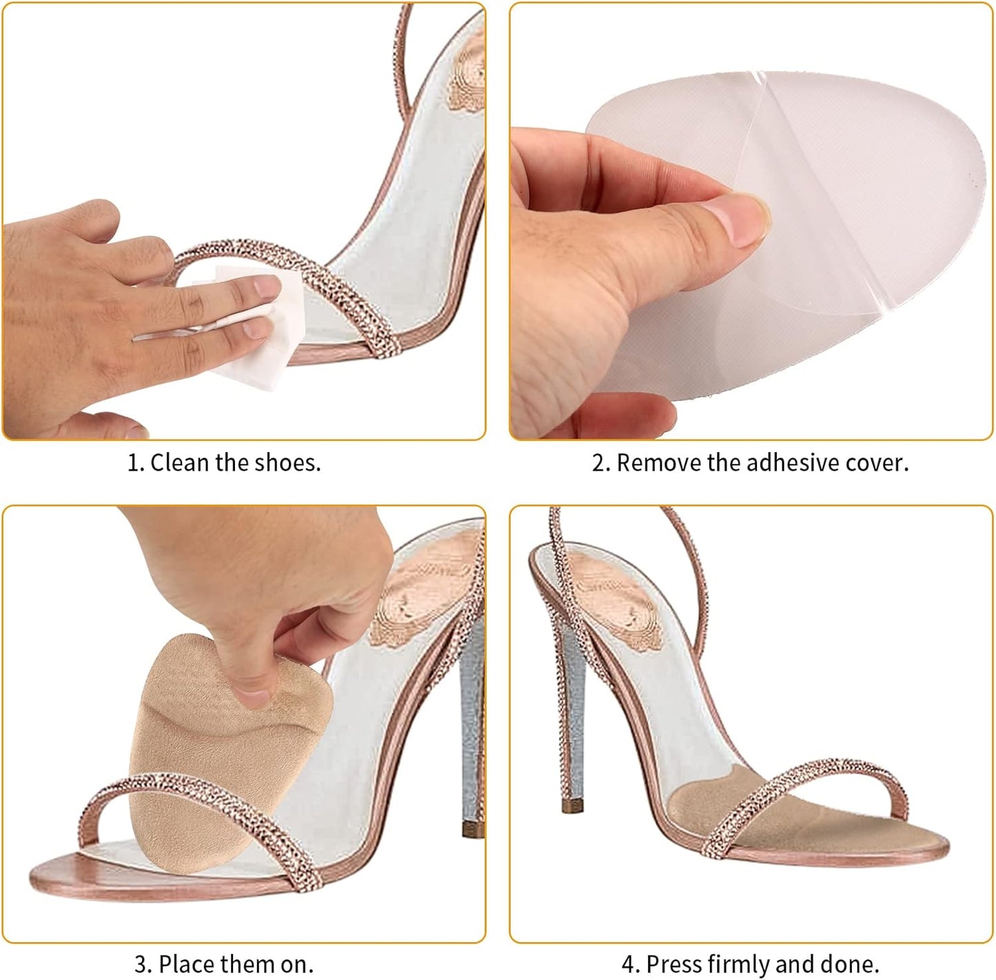 4 Pairs Forefoot Cushion Inserts for Women Shoes,Non-Sliding Insole Pads for Open Toe Heel Pads Inserts for Too Big Shoe,No Slip Heel Grips Liners Pads for Loose Shoe,Ball of Foot Cushions
