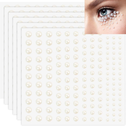 Milky self-adhesive pearl sticker sheets with flat-back round pearls, multiple sizes