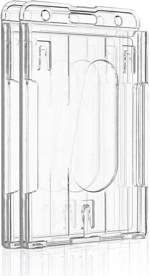 Clear vertical 2-card badge holders, hard plastic case with thumb slot (2 pack)