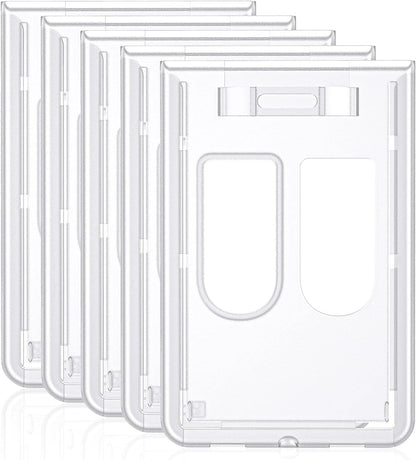 5 Pack Vertical 2-Card Badge Holder Hard Frosted Plastic Case with Thumb Slots Card Protector Pouch with UV Protection for Offices Schools IDs Credit Cards Driver’s Licenses and Passes
