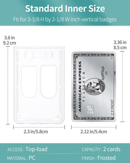 5 Pack Vertical 2-Card Badge Holder Hard Frosted Plastic Case with Thumb Slots Card Protector Pouch with UV Protection for Offices Schools IDs Credit Cards Driver’s Licenses and Passes