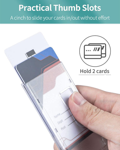 5 Pack Vertical 2-Card Badge Holder Hard Frosted Plastic Case with Thumb Slots Card Protector Pouch with UV Protection for Offices Schools IDs Credit Cards Driver’s Licenses and Passes