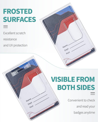 5 Pack Vertical 2-Card Badge Holder Hard Frosted Plastic Case with Thumb Slots Card Protector Pouch with UV Protection for Offices Schools IDs Credit Cards Driver’s Licenses and Passes