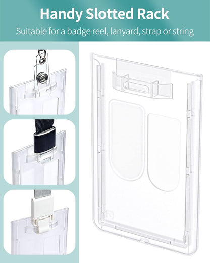 5 Pack Vertical 2-Card Badge Holder Hard Frosted Plastic Case with Thumb Slots Card Protector Pouch with UV Protection for Offices Schools IDs Credit Cards Driver’s Licenses and Passes