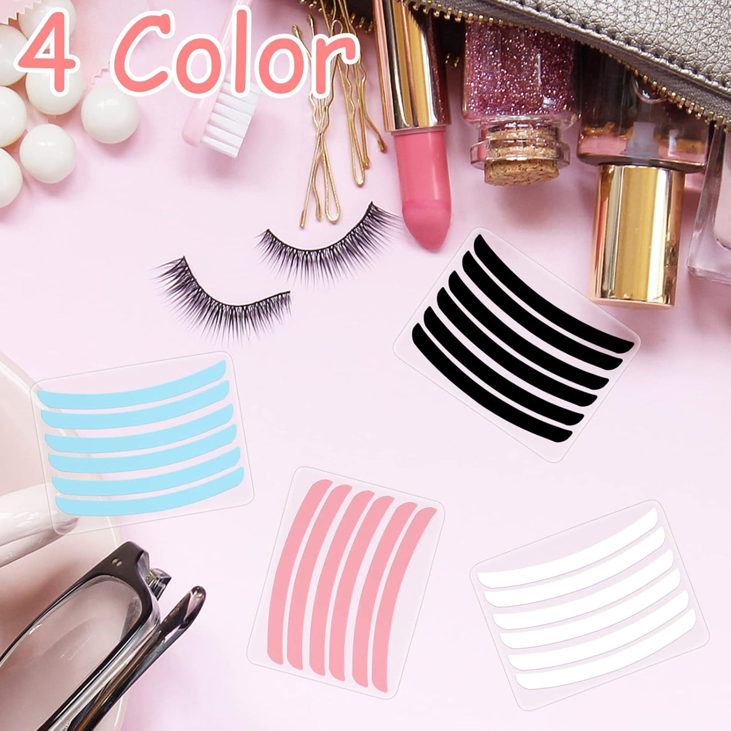 24Pcs Lash Lift Rods Ribbon Kit, Reusable Lash Lift Pads Lash Lift Tool, Soft Pads Silicone Perm Ribbon Eyelash Lifting Compensator, Eyelash Tapes Makeup Beauty Tools for Eyelashes Lifting (4 Colors)