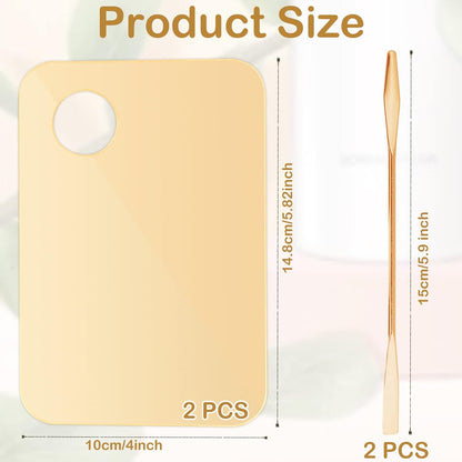 2Pcs Acrylic Makeup Mixing Palette with 2 Pcs Makeup Spatula, Gold Foundation Mixing Tray Cosmetic Palette Mixer for Foundation, Eyeshadow, Lipsticks, Nail Art