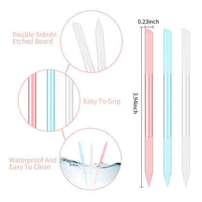 3 Pcs Glass Cuticle Pusher Nail File Cuticle Manicure Stick Remover Cuticle Tool Set Double Sided Crystal Glass with Grit Cuticle Care Stick for Women Girls Nail Salons Homes(Pink,Blue,Transparent)