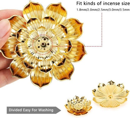 Zinc Alloy Incense Holder, Lotus Stick Incense Burner, Incense Holder for Stick/Coil/Cone Incense with Ash Catcher, Gold