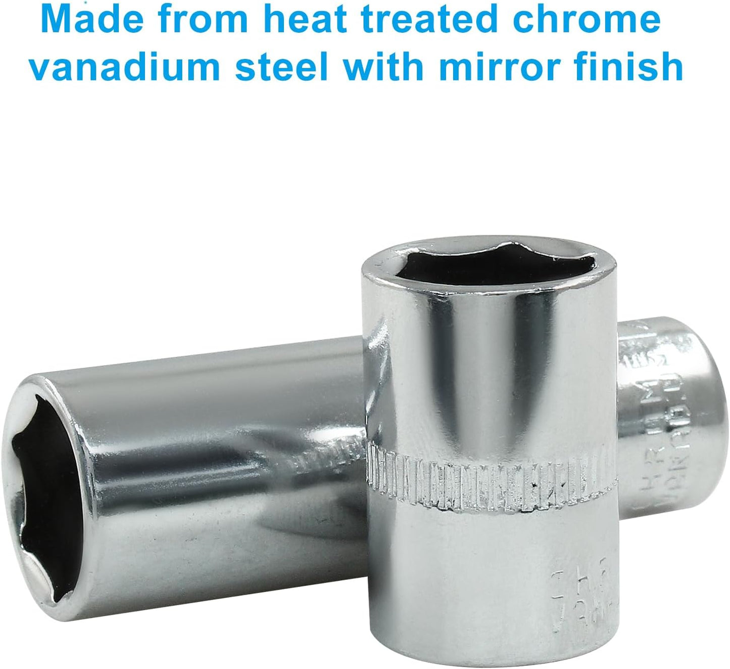 1/4-Inch Drive × 12mm Deep Shallow Socket, 6 Point Shallow Socket, Cr-V, Standard, Metric, 2Pcs