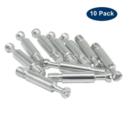 10 Pack 35mm Furniture Connecting Fittings, Thread Bolts Metal Dowels Connecters, Screws Fasteners for Cabinet Drawer/Wardrobe Furniture(Silver)
