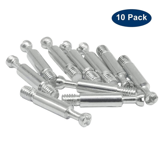 Metal furniture connecting bolts with thread, 10-pack, silver