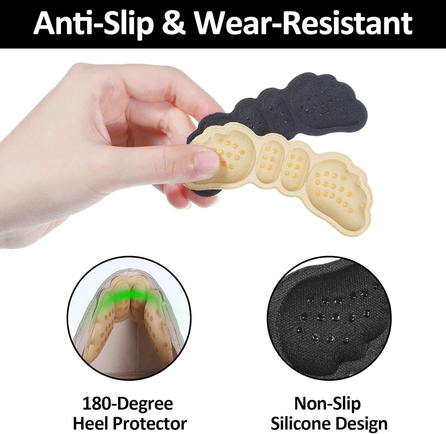 6 Pairs Heel Pads for Shoes, Soft Heel Grips Cushion Comfortable Heels Pads Cushion Protectors Inserts for Men Women Pain Relief, Improved Fit Loose Shoes, Comfort Protectors (Black, Beige)
