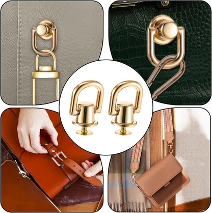 4 Pcs D Rings for Purse, Heavy Duty 360° Rotatable Metal Hardware, Stud Screw Ball Rivets with Punch Purse Making Supplies for Crossbody Conversion Kit DIY Handbag Leather Straps, Dog Collar (Gold)