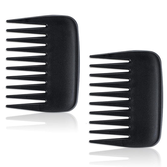 Black wide-tooth pocket combs, two curved brushes with long teeth
