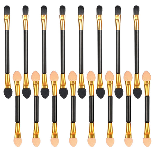 Eyeshadow applicator sticks set of dual-sided sponge brushes, black handles with gold caps