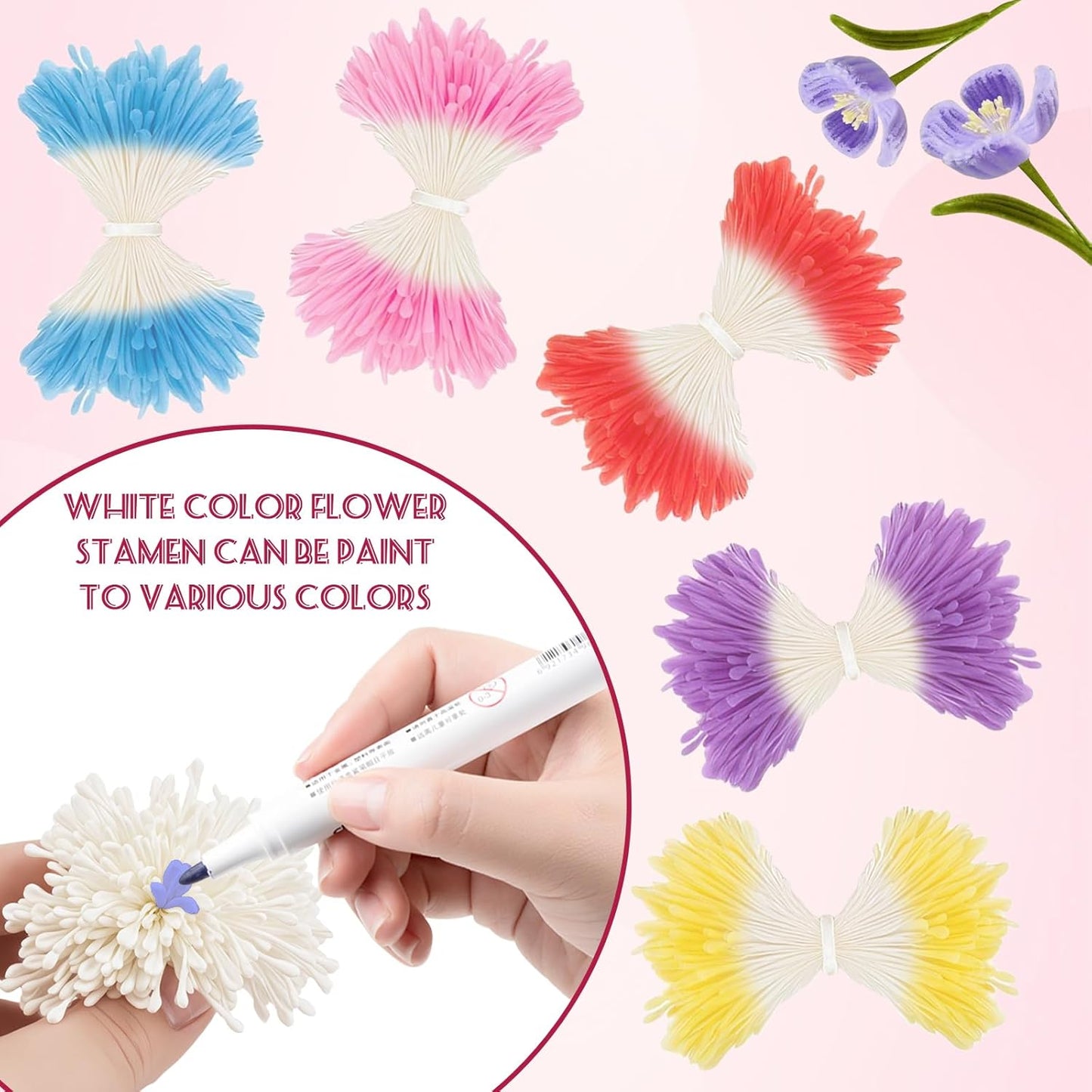 350Pcs 3mm White Matte Double Heads Flower Stamen Pistil for Flower Making Scrapbook Decoration Handmade Artificial Flower Pistil Matt-Like Floral Stamens for DIY Card Making Decor