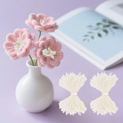 350Pcs 3mm White Matte Double Heads Flower Stamen Pistil for Flower Making Scrapbook Decoration Handmade Artificial Flower Pistil Matt-Like Floral Stamens for DIY Card Making Decor