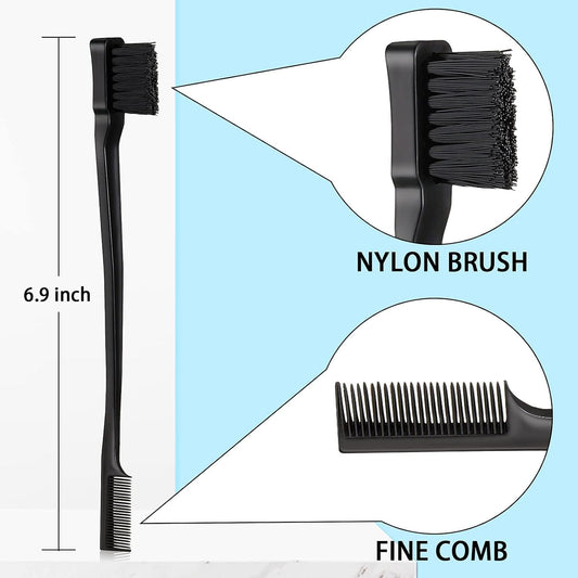 Black nylon bristle brush with flat edge and matching fine-tooth comb