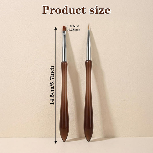 Nail gel brushes set of 2 with flat brown bristles and chrome handles