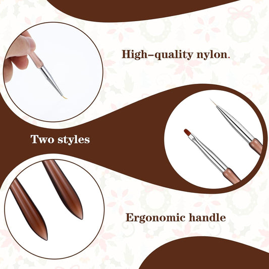 Nail gel brushes set with two flat brush tips, chrome handles, ergonomic grip