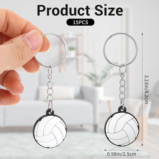 Volleyball keychain set with rings and black-and-white volleyball charms (15pcs)