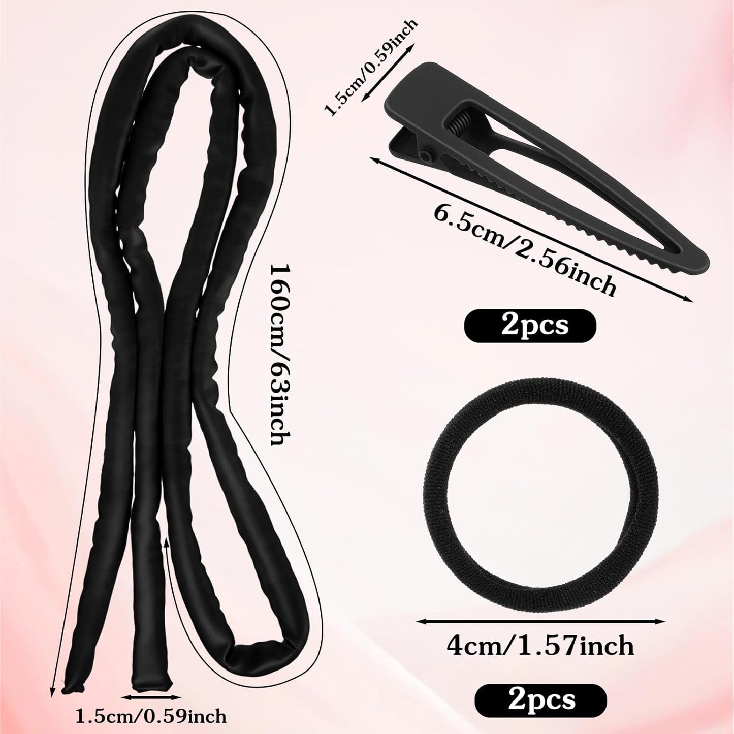 Extended Heatless Curls for Women, 63Inch No Heat Curls Overnight Headband for Long & Short Hair Soft Sleeping Curler, Flexible Creates Wavy Hair Without Damage (Black)