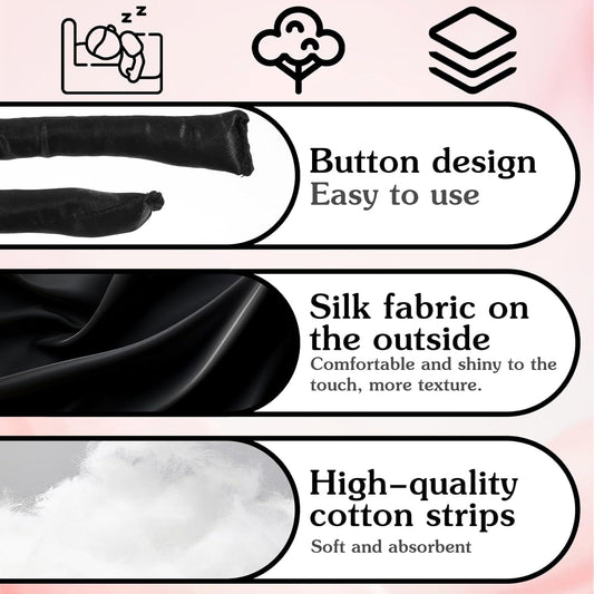 Black headband curl strip with silk outer and cotton inside, button design detail