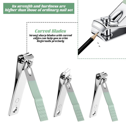 7Pcs Nail Cleaning Kit Professional Travel Nail Clippers with Green Leather Bag, Stainless Steel Manicure Kitcare Tools Grooming for Women Men