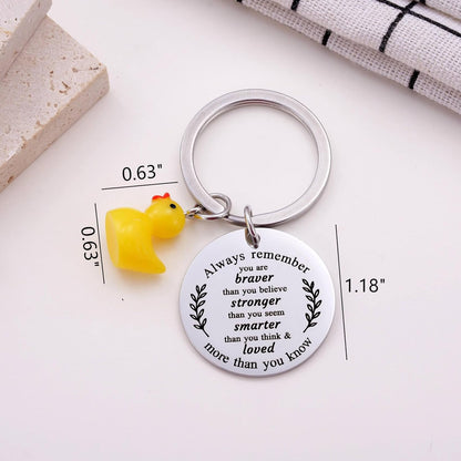Inspirational Duck Keychain, Cute Lucky Duck Charm Keyring for Friends Teens, Positive Affirmation Duckling Gift