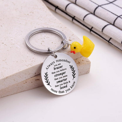Inspirational Duck Keychain, Cute Lucky Duck Charm Keyring for Friends Teens, Positive Affirmation Duckling Gift