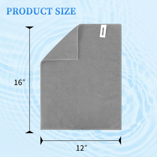 Single gray microfiber cleaning cloth square showing 12 in by 16 in size