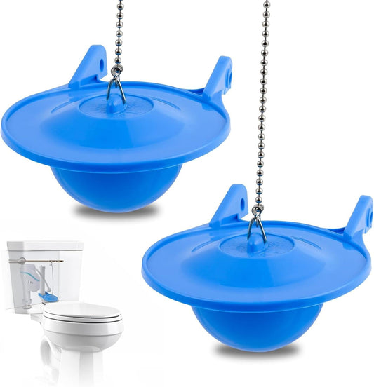 Blue toilet flapper replacement with stainless chain