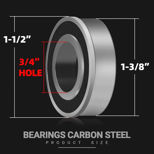 Wheel bearing with black seal ring and silver outer race, shown with size diagram