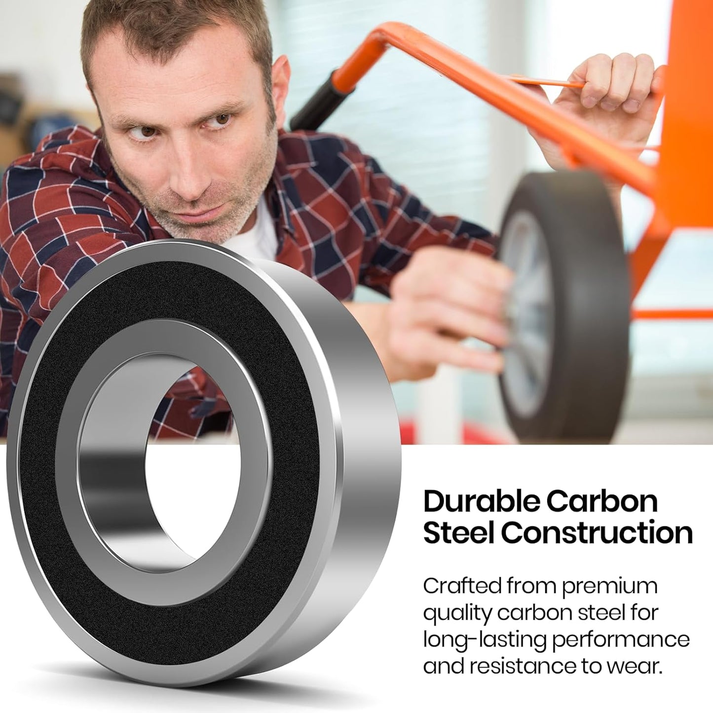 (4-Pack) 3/4" Bearings Carbon Steel - ID 3/4" x OD 1-3/8" Applicable Lawn Mower, Wheelbarrows, Carts and Hand Trucks Wheel Bearings Replacement