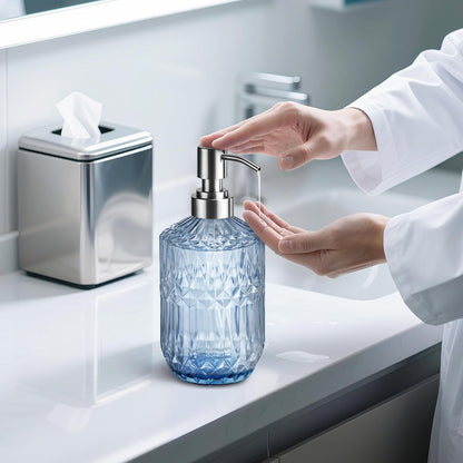 13 Oz Refillable Soap Dispenser, Glass Soap Dispenser for Dispense Hand Soap, Dish Soap, Lotion (Blue)