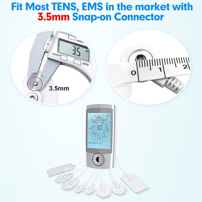 10-Pack Large TENS Electrode Pads - 3.5mm Snap Connectors - High Conductivity, Reusable Electrodes Pads for TENS Massager and Muscle Stimulation