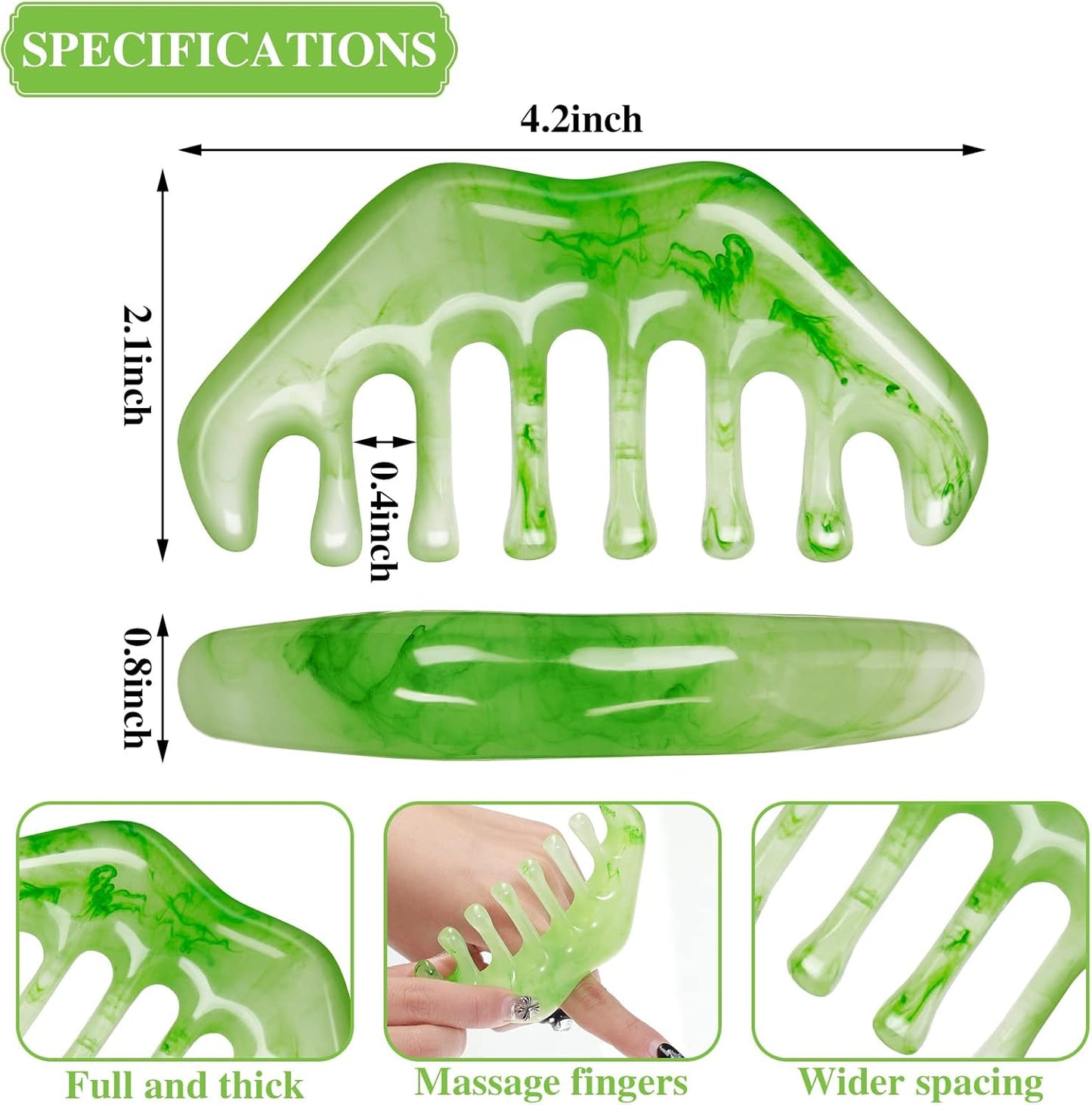 2 Pcs Jade Combs Esthetician Supplies Massage Stone Hair Gua Sha Scraping Scalp Comb Facial Massage Tool Handheld Head Tools Head Caring Therapy Valentines for Women(Elegant Style)